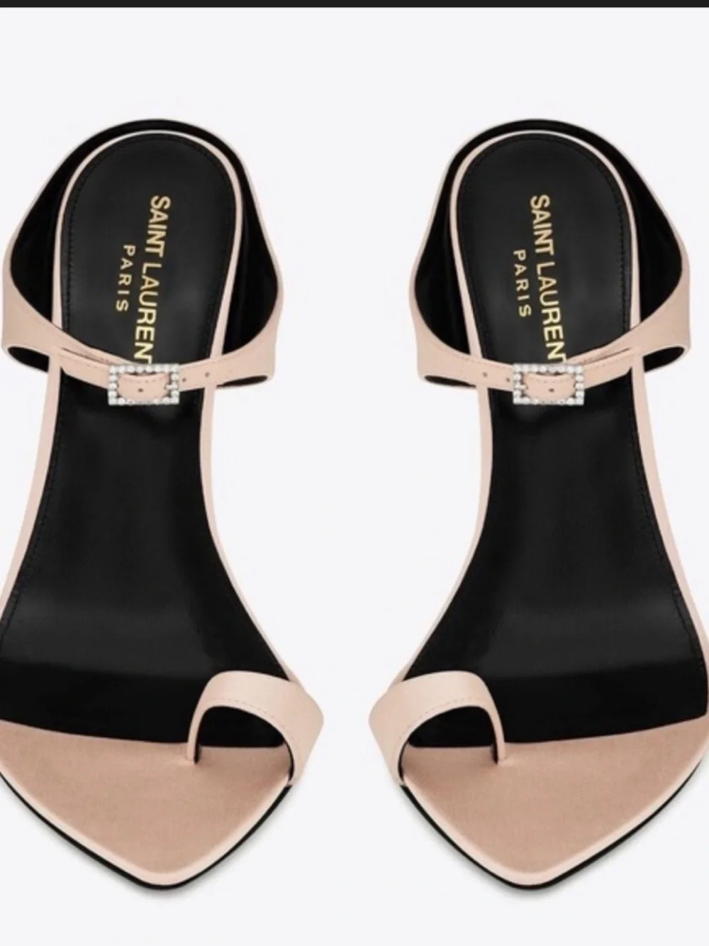 Saint Laurent Pale Pink Rhinestone-Buckle silk sandals - Picture 1 of 4